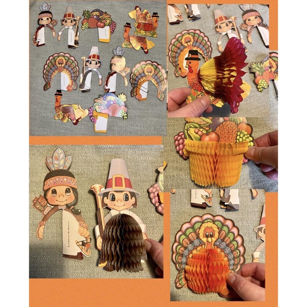 Vintage 1986 Beistle Thanksgiving Honeycomb Decorations & Suncatchers Lot USA